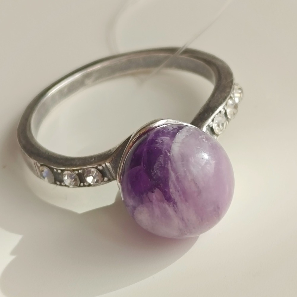 Silver Plated Amethyst Orb Ring Size 8.75 Purple Crystal Gem Stone Statement